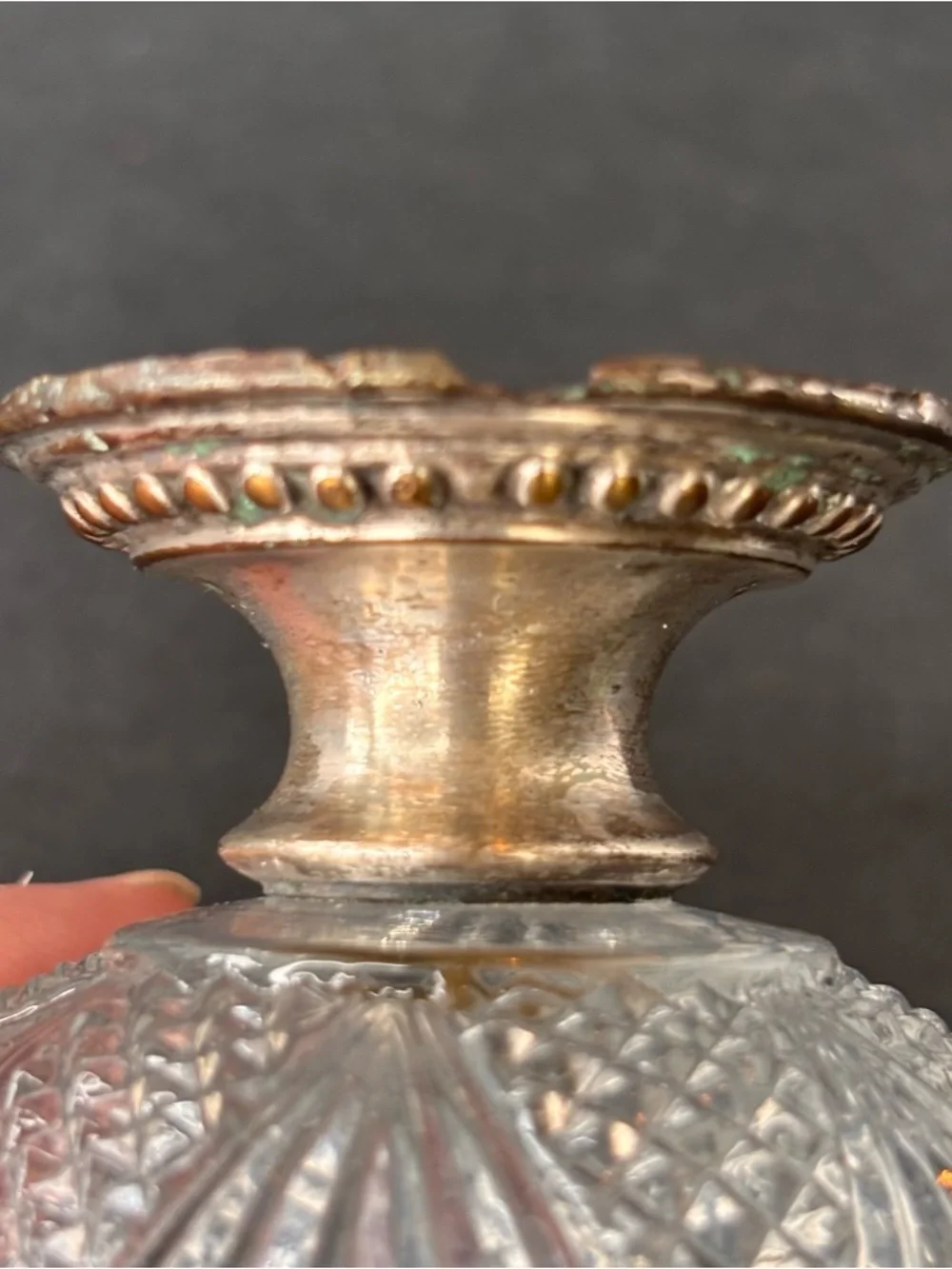 Vintage Lotus Cut Glass Open Salt Cellar -Pedestal Silver-Plated Base
